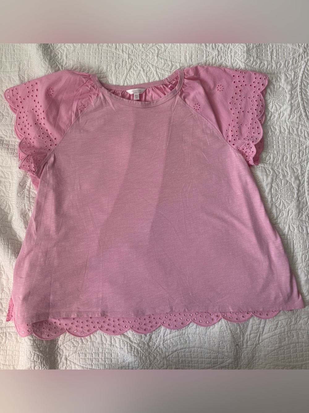 LC Lauren Conrad Pink Eyelet Sleeve & Scallop Hem Tee